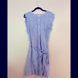 Blue and white strip shirt dress